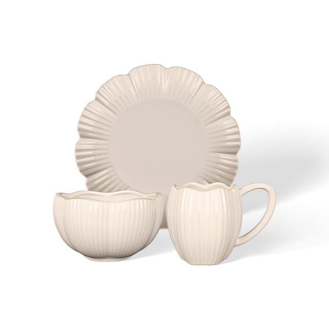 Ribbed Petal Ceramic Tableware Sets, Mug Bowl Plate Combination
