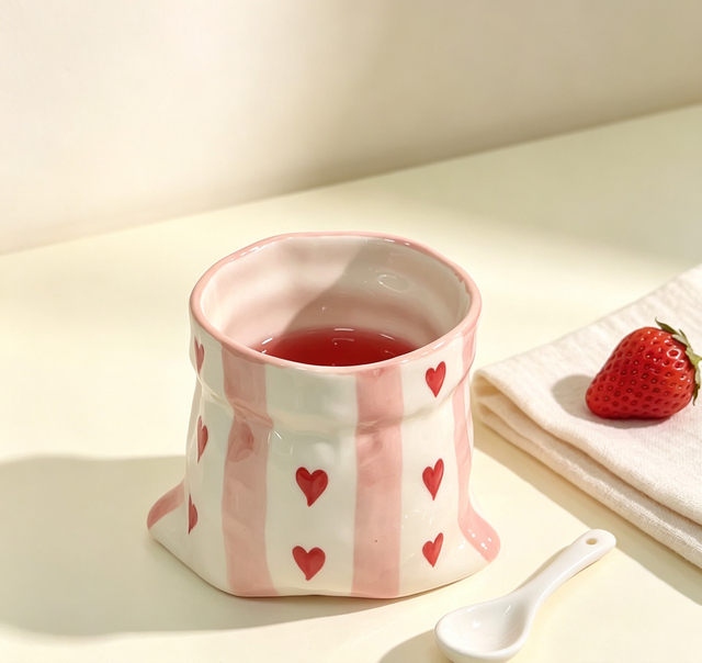 Heart Stripe Crinkled Ceramic Mug