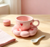 Pink Heart Flower Ceramic Cup And Saucer Set