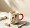 Embossed Red Tulip Ceramic Mug