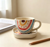 Bohemian Painted Ceramic Cup And Square Saucer Set