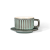 Rustic Mint Green Crackle Glaze Embossed Ceramic Cup & Saucer Sets, Vintage Textured Coffee Mugs