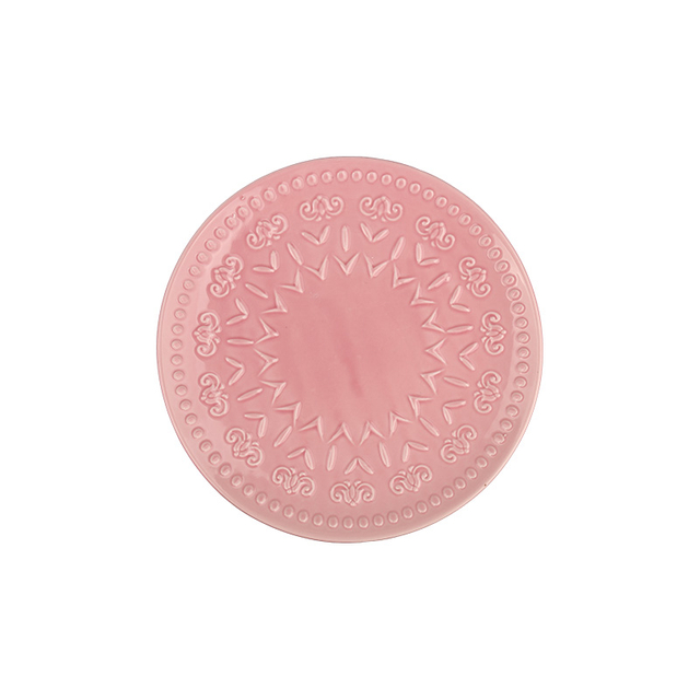 Embossed Pattern Ceramic Dinner Plate for Restaurant & Hotel Use