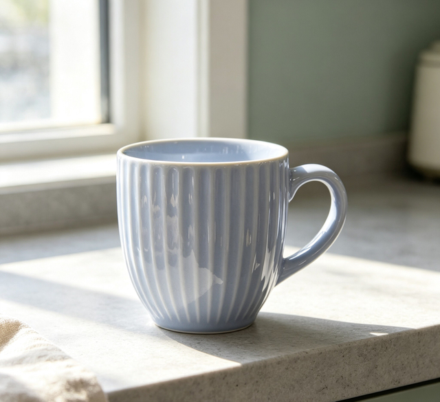 Light Blue Vertical Striped Ceramic Mug