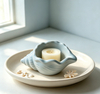 Seashell Shaped Light Blue Ceramic Tealight Holder, Nautical Tabletop Candle Decor for Home Wedding Party