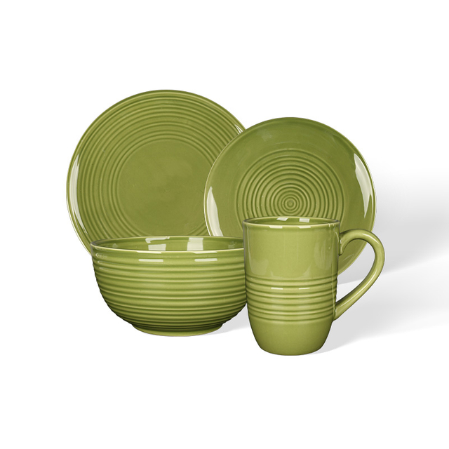 Ribbed Stoneware Tableware Set, Mugs Bowls Plates