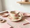 Pink Flower Wavy Ceramic Cup and Saucer