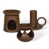 Dark Brown Glazed Ceramic Oil Burners & Abstract Geometric Candle Holders