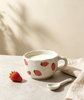 Scalloped Rim Strawberry Print Ceramic Mug