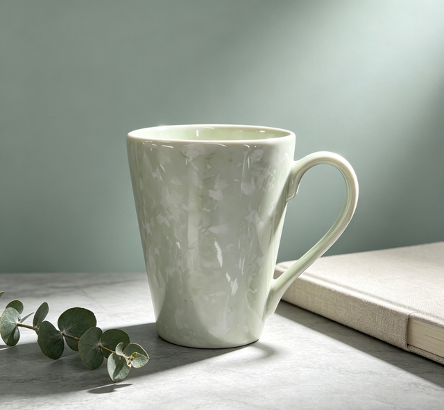 Light Green Crystal Texture Conical Ceramic Mug