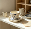 Blue Heart Wavy Rim Ceramic Cup And Saucer Set