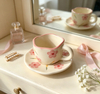 Pink Flower Wavy Ceramic Cup and Saucer