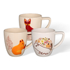 Vintage Autumn 3D Embossed Fox Sheep Ceramic Mugs, Harvest Pumpkin Leaf Coffee Cups