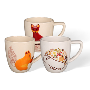 Vintage Autumn 3D Embossed Fox Sheep Ceramic Mugs, Harvest Pumpkin Leaf Coffee Cups