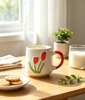 Embossed Red Tulip Ceramic Mug