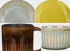 Ribbed Reactive Glaze Ceramic Tableware Set, Striped Ceramic Mugs, Bowls & Plates