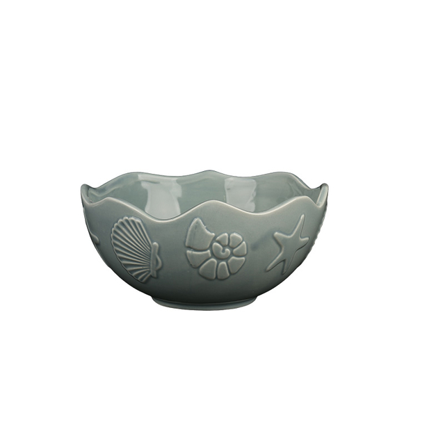 Ceramic Serving Bowls Shell Embossed Glazed for Coastal Wholesale