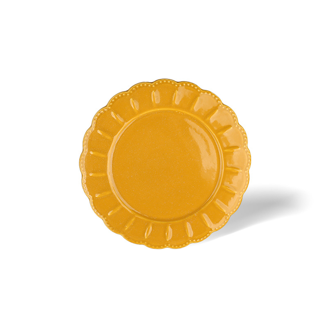 Ceramic Dinner Plates Scalloped Embossed Rim Kiln Glazed for Restaurant Wholesale