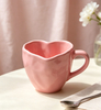 Pink Heart‑Shaped Pinched Texture Ceramic Mug