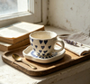 Blue Heart Wavy Rim Ceramic Cup And Saucer Set