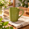 Ceramic Coffee Mugs Horizontal Ribbed Reactive Glaze for Cafe Wholesale