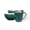 Elegant Emerald Green Gold Rim Ceramic Tableware, Glossy Stoneware Mugs Plates Bowls Dinner Set