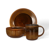 Ribbed Reactive Glaze Ceramic Tableware Set, Striped Ceramic Mugs, Bowls & Plates