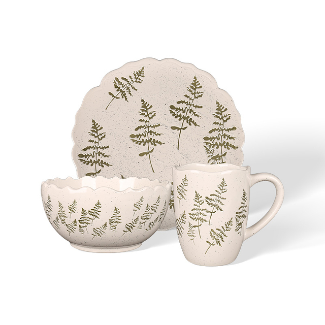 Scalloped Edge Botanical Print Stoneware Tableware Set