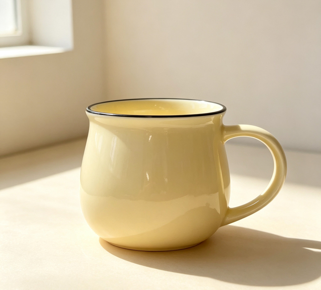 Cream Yellow Black Rim Ceramic Mug