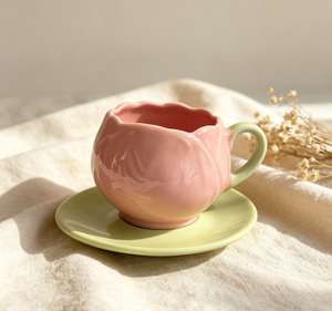 Tulip Shaped Ceramic Mug And Saucer Set
