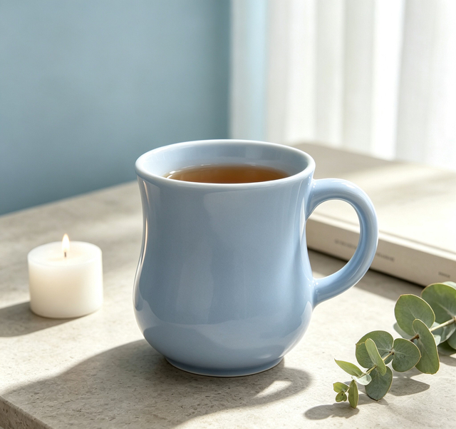 Light Blue Curved Belly Ceramic Mug