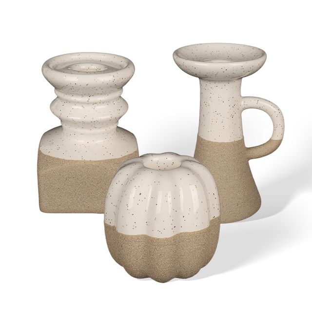 Two-tone Speckled Ceramic Taper Candle Holders