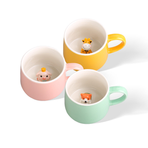 Novelty Hidden 3D Animal Inside Ceramic Mugs, Colorful Cute Cartoon Surprise Coffee Cups