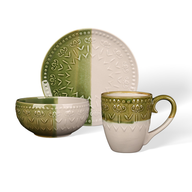 Vintage Embossed Stoneware Tableware Set
