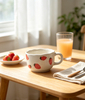Scalloped Rim Strawberry Print Ceramic Mug