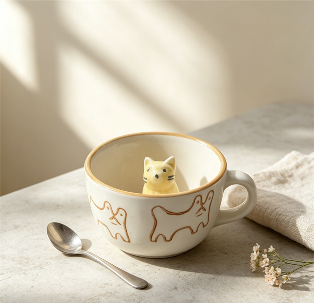 3D Cat Inside Ceramic Coffee Mug