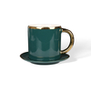 Elegant Emerald Green Gold Rim Ceramic Tableware, Glossy Stoneware Mugs Plates Bowls Dinner Set