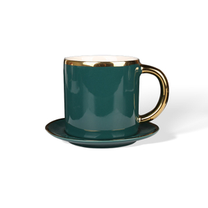 Elegant Emerald Green Gold Rim Ceramic Tableware, Glossy Stoneware Mugs Plates Bowls Dinner Set