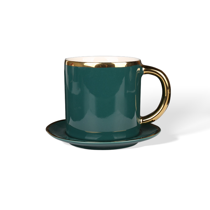 Elegant Emerald Green Gold Rim Ceramic Tableware, Glossy Stoneware Mugs Plates Bowls Dinner Set
