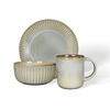 Ribbed Reactive Glaze Ceramic Tableware Set, Striped Ceramic Mugs, Bowls & Plates