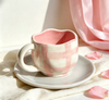 Pink Plaid Wavy Rim Ceramic Mug