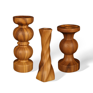 Vintage Column Wood & Sandstone Decorative Candle Holders