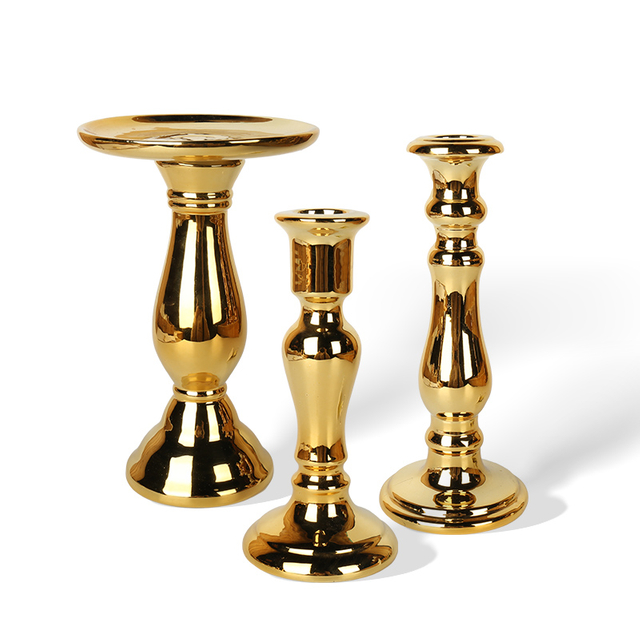 Glossy Electroplated Ceramic Candlesticks Multiple Styles Table Candle Holders